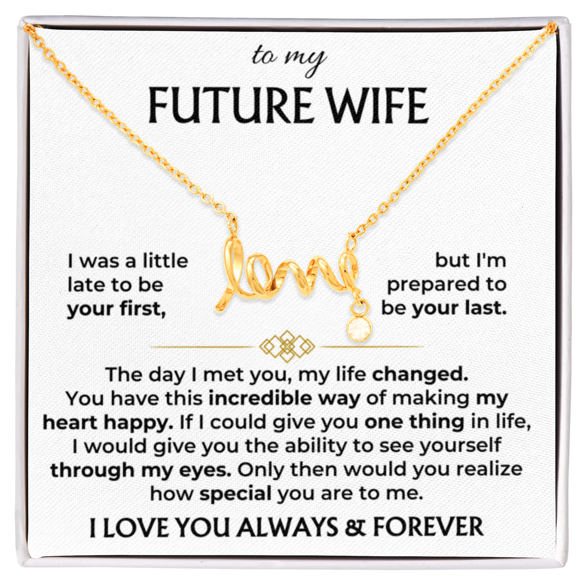 Future Wife Necklace - Romantic Jewelry Gift for Girlfriend for Valentine’s Day, Birthday & Proposal Celebrations - Scripted Love Necklace