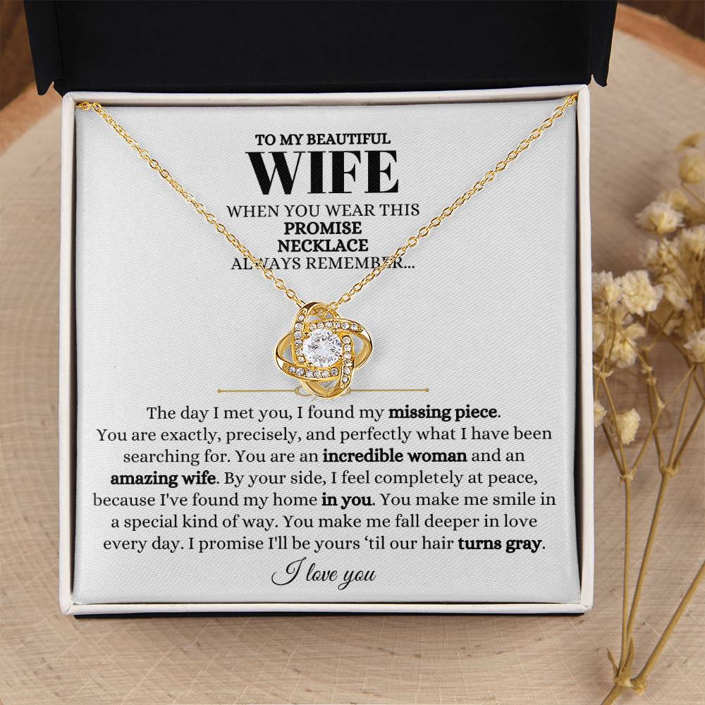 To My Beautiful Wife Necklace - Loving Husband Gift for Christmas, Valentine’s Day & Birthday Celebrations - Love Knot Necklace