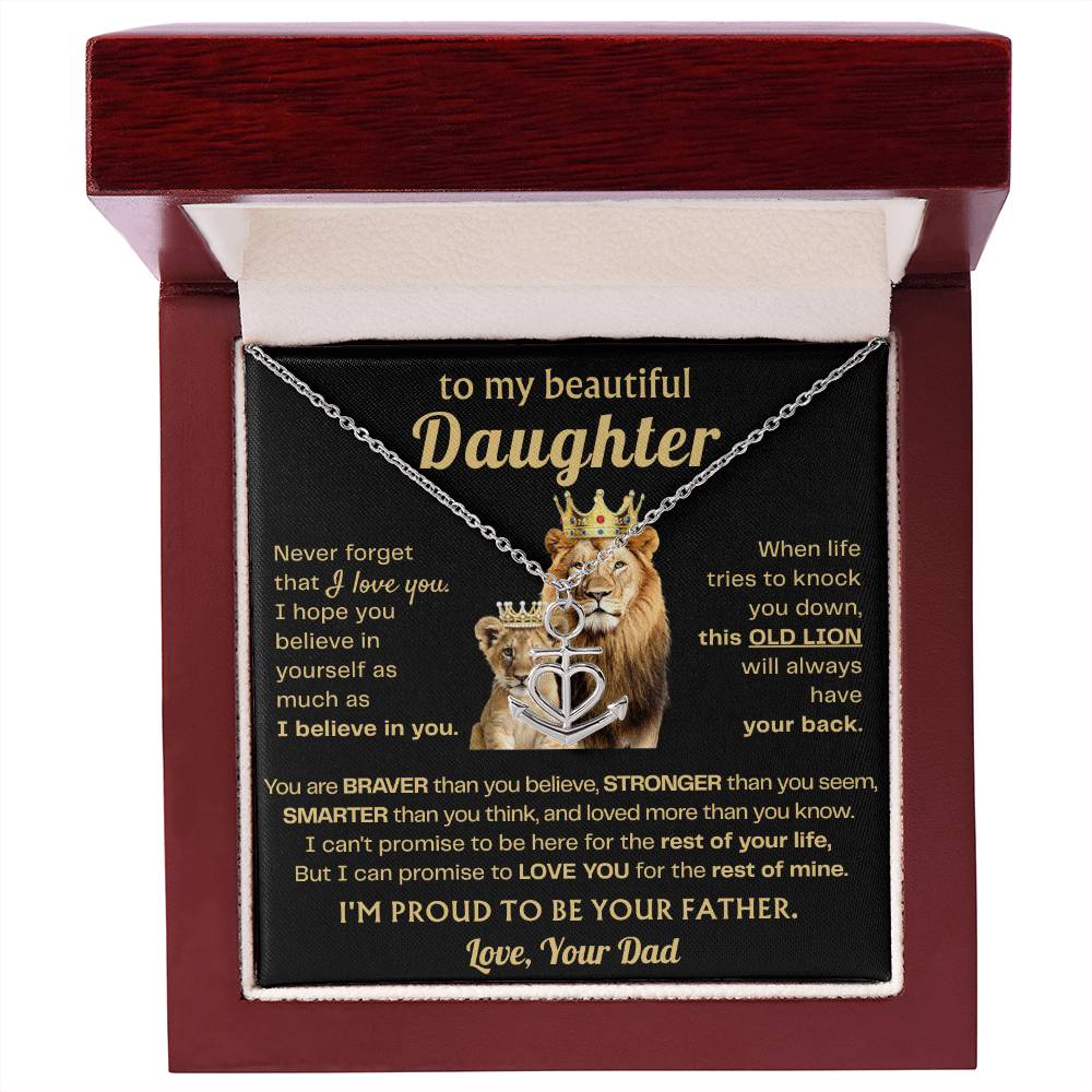 To My Daughter Necklace - Proud Dad to Daughter Jewelry for Birthday, Graduation & Special Celebrations - Anchor Pendant Necklace