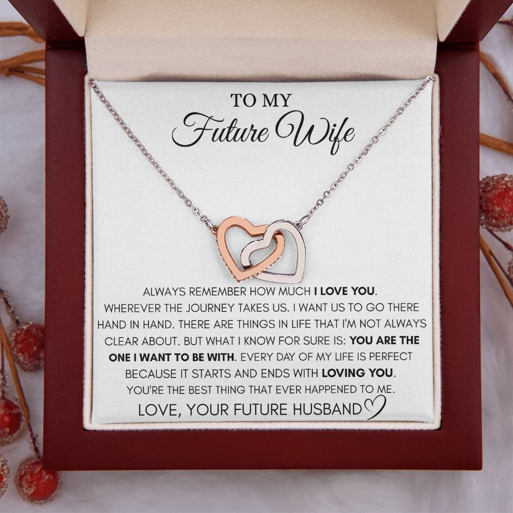 Future Wife Gift - Beautiful Necklace for Girlfriend for Birthday, Christmas & Romantic Moments - Interlocking Hearts Necklace