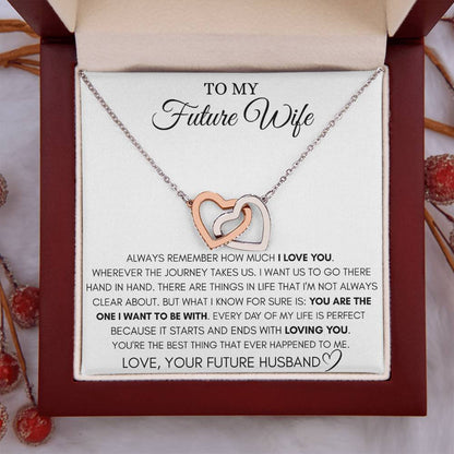 Future Wife Gift - Beautiful Necklace for Girlfriend for Birthday, Christmas & Romantic Moments - Interlocking Hearts Necklace