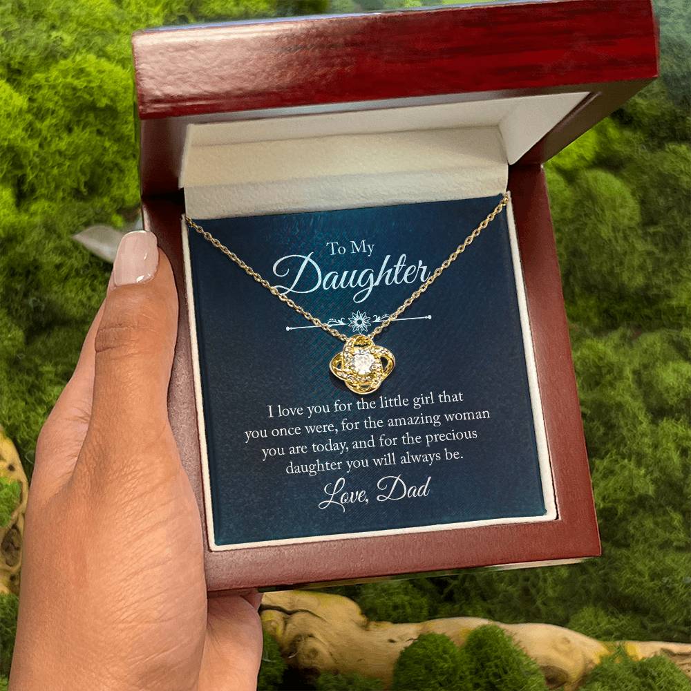 To My Daughter Necklace - Sweetest Daughter Gift from Dad for Birthday Joy & Proud Dad Love - Love Knot Necklace
