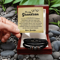 Strong Leather Cross Bracelet for Grandson, Stylish Jewelry Gift with Deep Meaning, To My Grandson