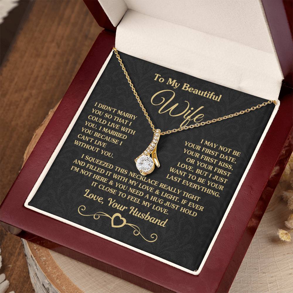 To My Beautiful Wife Necklace - Emotional Love Jewelry Gift from Husband for Valentine’s Day & Birthday Happiness - Alluring Beauty Necklace