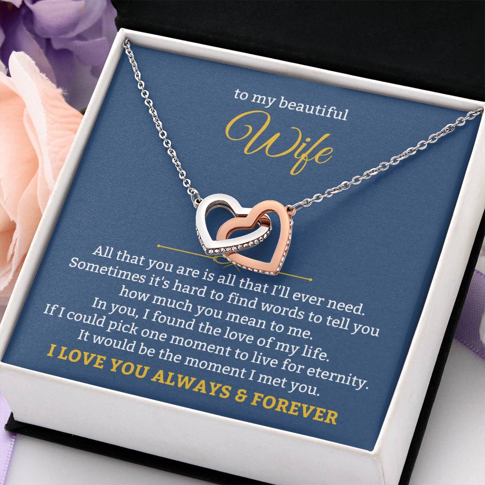 To My Wife Necklace - Romantic Jewelry for Valentine’s Day & Anniversaries - Interlocking Hearts Necklace