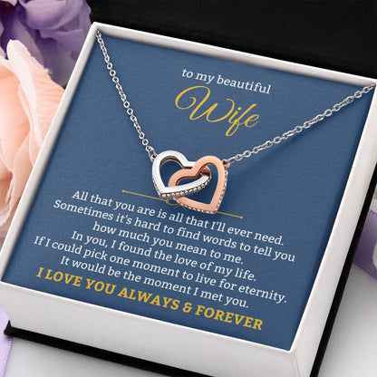 To My Wife Necklace - Romantic Jewelry for Valentine’s Day & Anniversaries - Interlocking Hearts Necklace