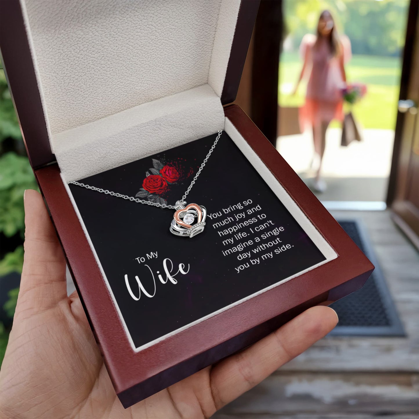 To My Wife Necklace - Forever & Always Jewelry Gift from Husband for Valentine’s Day & Birthday - Crown Pendant Necklace