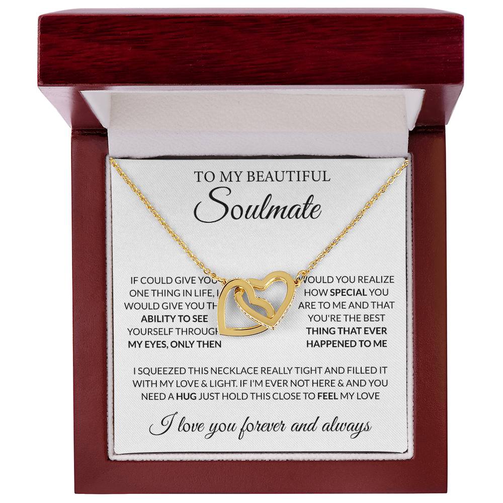 To My Beautiful Soulmate Necklace - Gift for Her for Birthday & Sweet Romantic Surprises - Interlocking Hearts Necklace
