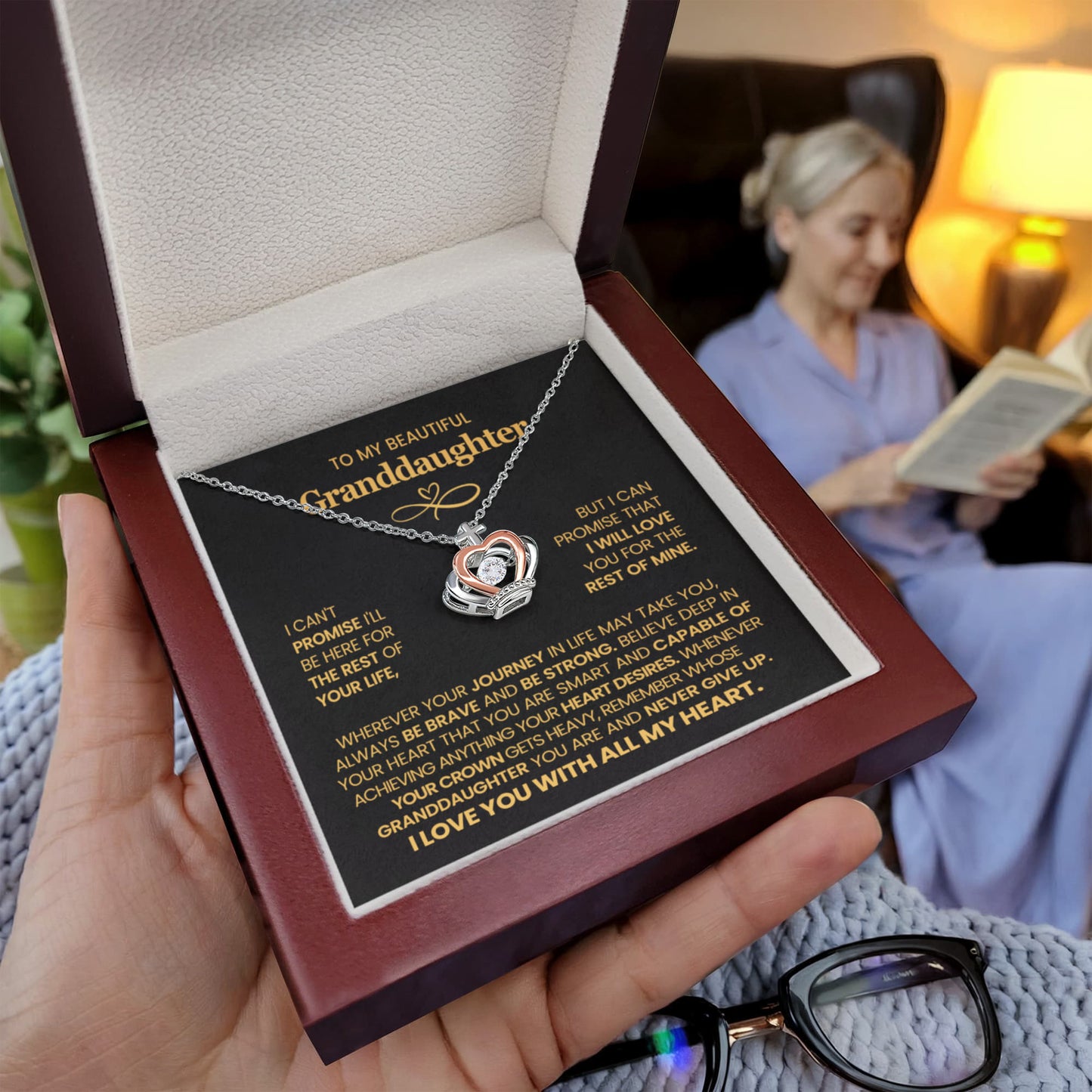 To My Granddaughter Necklace – Granddaughter Birthday & Graduation Jewelry Surprise – Crown Pendant Necklace