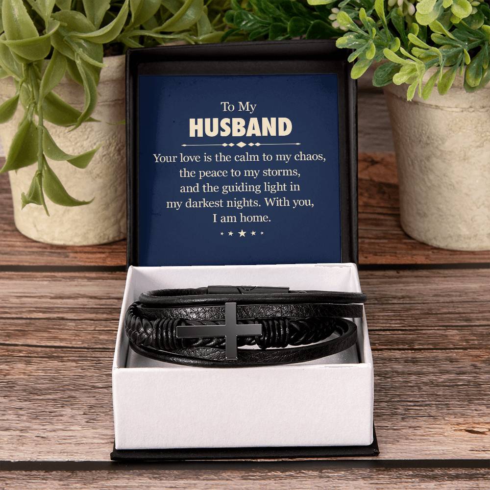 To My Husband - Your love is the calm to my chaos - Men's Cross Bracelet