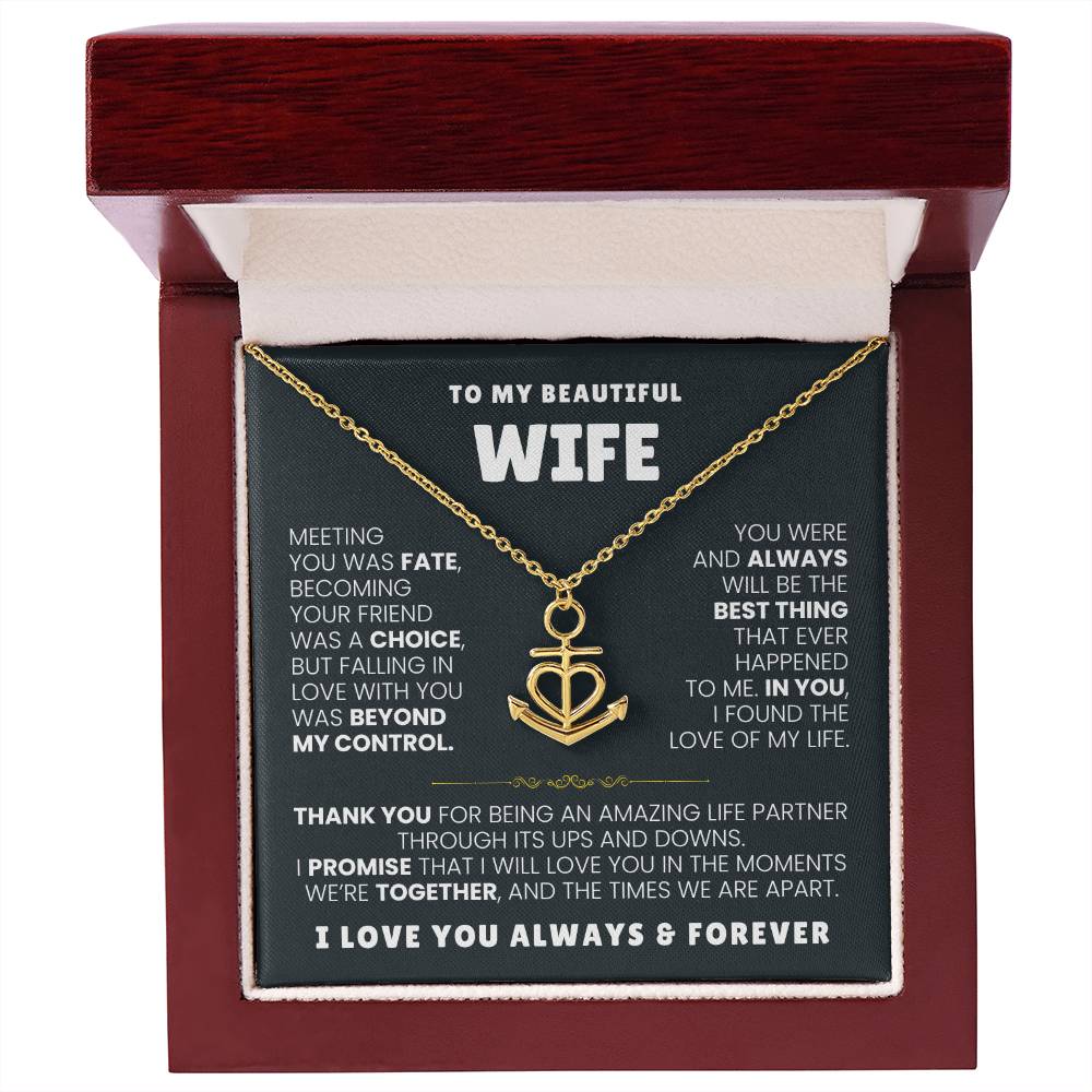 To My Beautiful Wife Necklace - Romantic Everyday Jewelry Gift from Husband for Birthday, Valentine’s Day & Just Because - Anchor Pendant Necklace