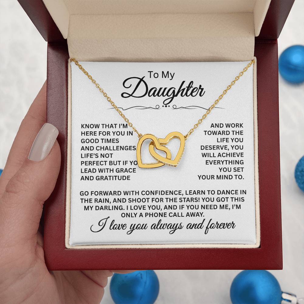 To My Daughter Necklace – Daughter Jewelry for Graduation, Birthday – Interlocking Hearts Necklace