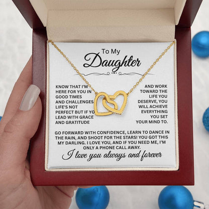 To My Daughter Necklace – Daughter Jewelry for Graduation, Birthday – Interlocking Hearts Necklace