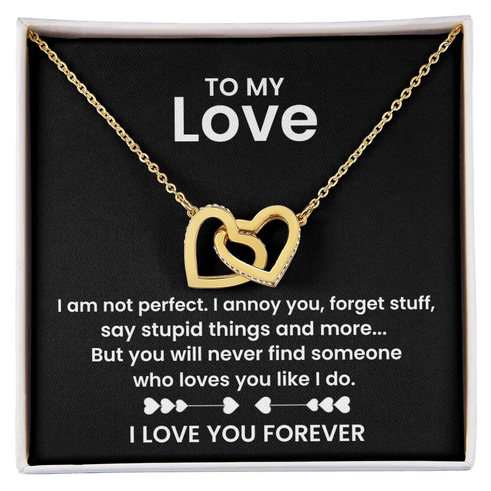 To My Love Necklace - Cherished Wife Gift from Husband for Valentine’s Day, Anniversary & Birthday - Interlocking Hearts Necklace