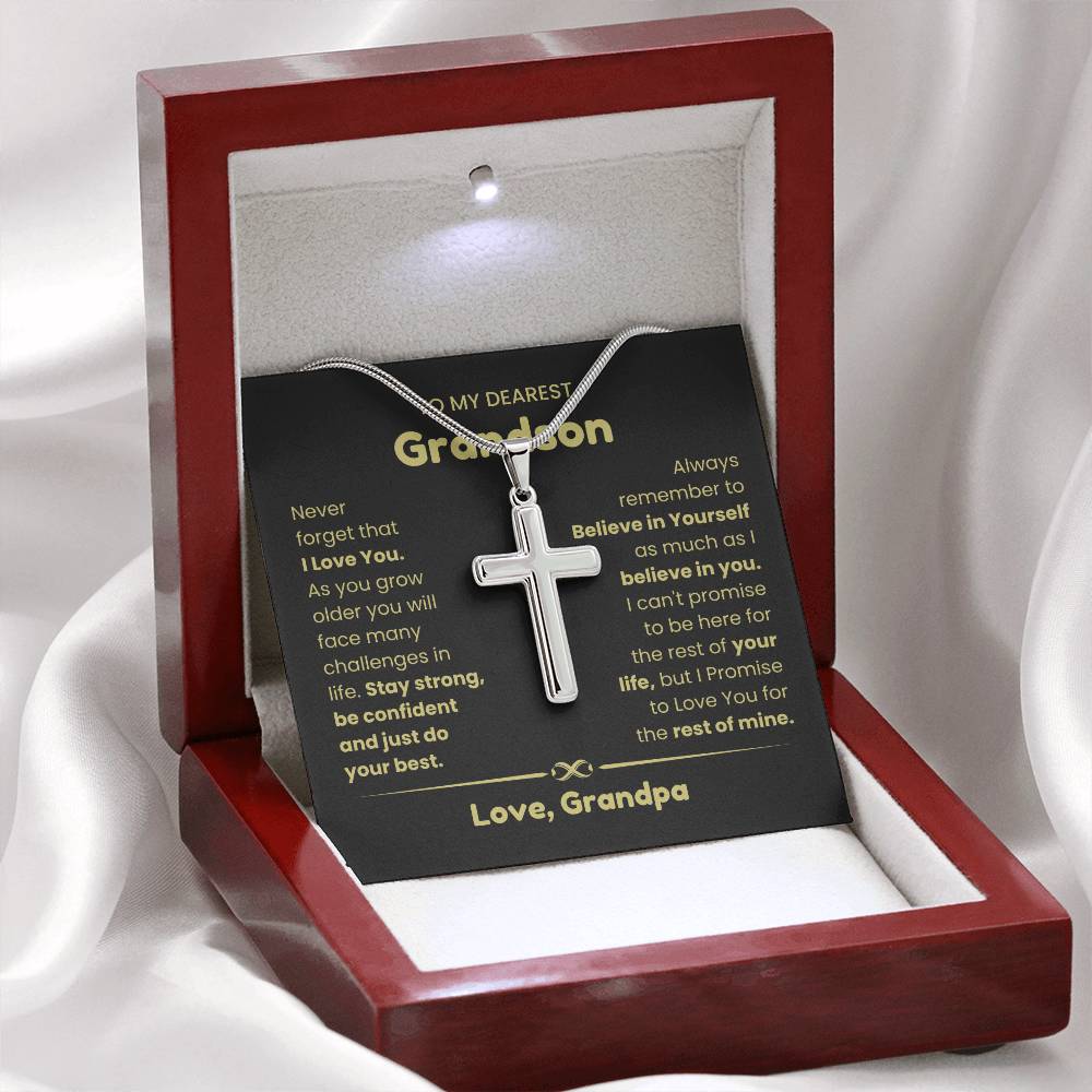 To My Grandson - Grandson Gift from Grandpa - As you grow older you will face many challenges in life - Artisan Cross Necklace