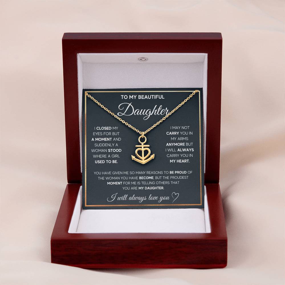 To My Daughter Necklace – Daughter Necklace for Graduation & Birthday Events – Anchor Pendant Necklace