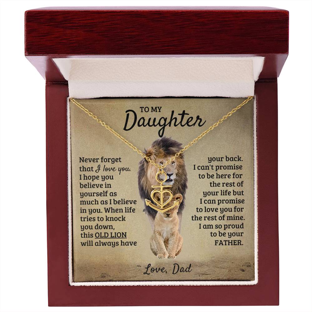 To My Daughter Necklace - Birthday Jewelry Gift from Dad - Old Lion - Anchor Pendant Necklace