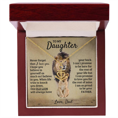 To My Daughter Necklace - Birthday Jewelry Gift from Dad - Old Lion - Anchor Pendant Necklace
