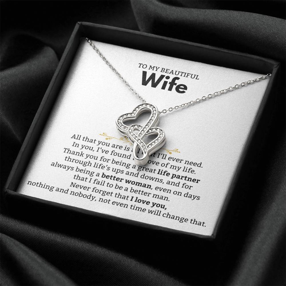 To My Beautiful Wife Necklace - Beautiful Wife Jewelry Gift for Birthday, Valentine’s Day & Special Romantic Moments - Heart-to-heart Pendant Necklace