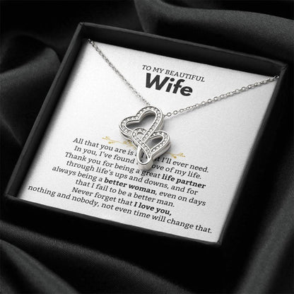 To My Beautiful Wife Necklace - Beautiful Wife Jewelry Gift for Birthday, Valentine’s Day & Special Romantic Moments - Heart-to-heart Pendant Necklace