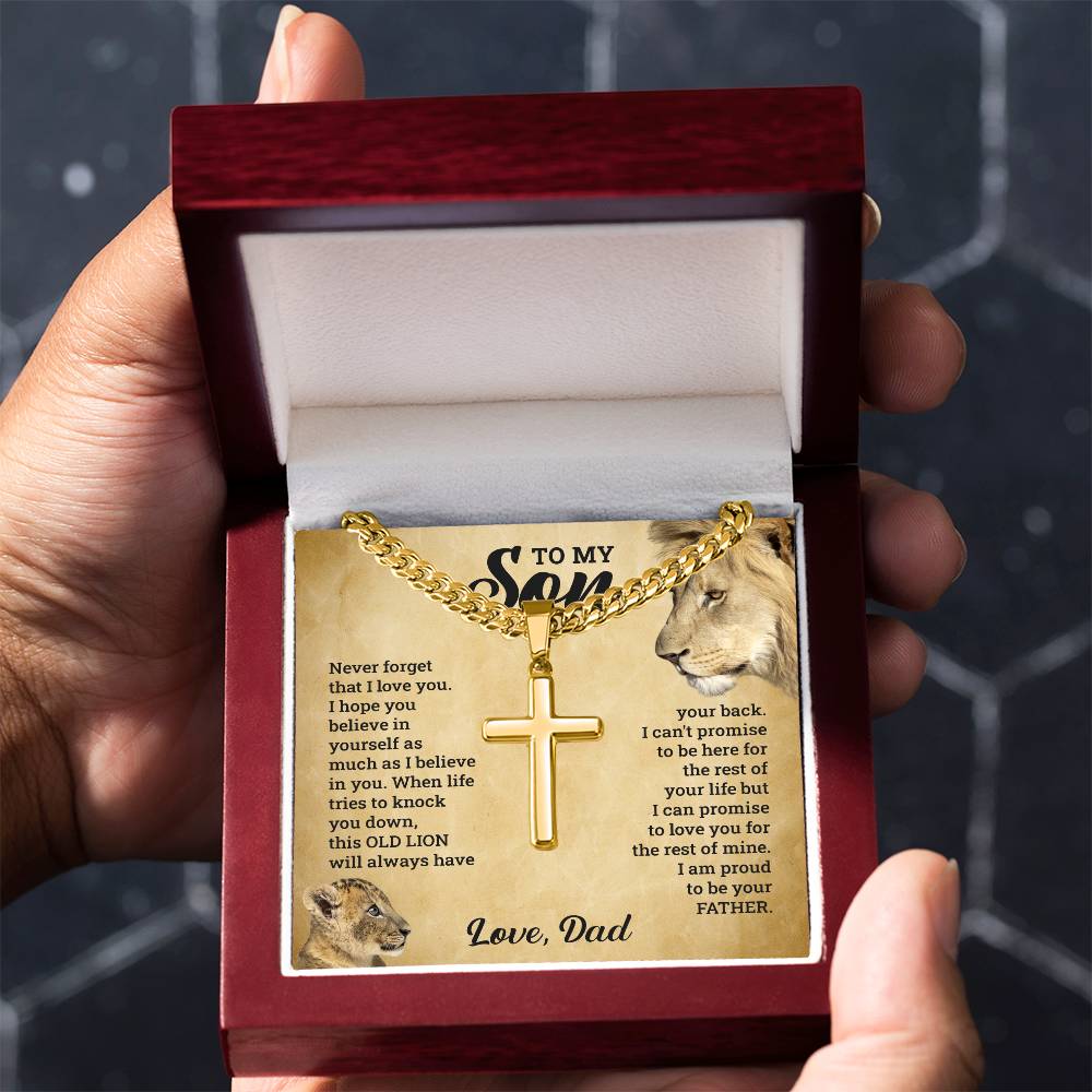 To My Son - Gift for Son from Dad - I can promise to love you for the rest of mine - Artisan Cross with Cuban Link Chain