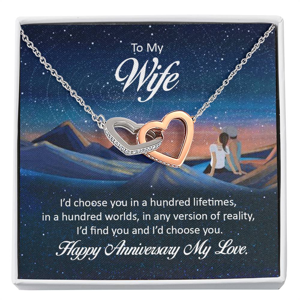 To My Wife Necklace - Best Loving Jewelry Gift for Anniversary - Interlocking Hearts Necklace