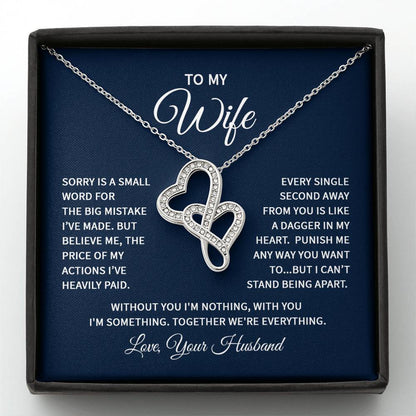 To My Wife Necklace - Perfect Romantic Surprise from Husband for Anniversary, Birthday & Valentine’s Day - Heart-to-heart Pendant Necklace