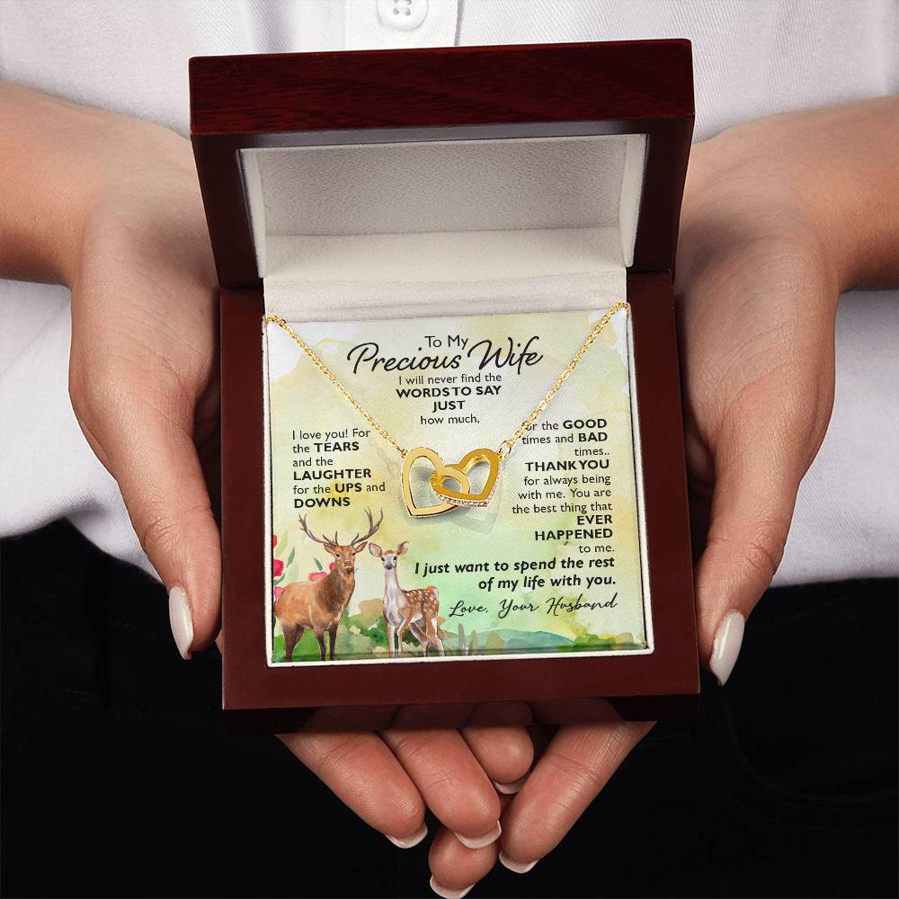 To My Beautiful Wife Necklace - Beautiful Wife Jewelry Gift for Birthday, Valentine’s Day & Special Romantic Moments - Interlocking Hearts Necklace