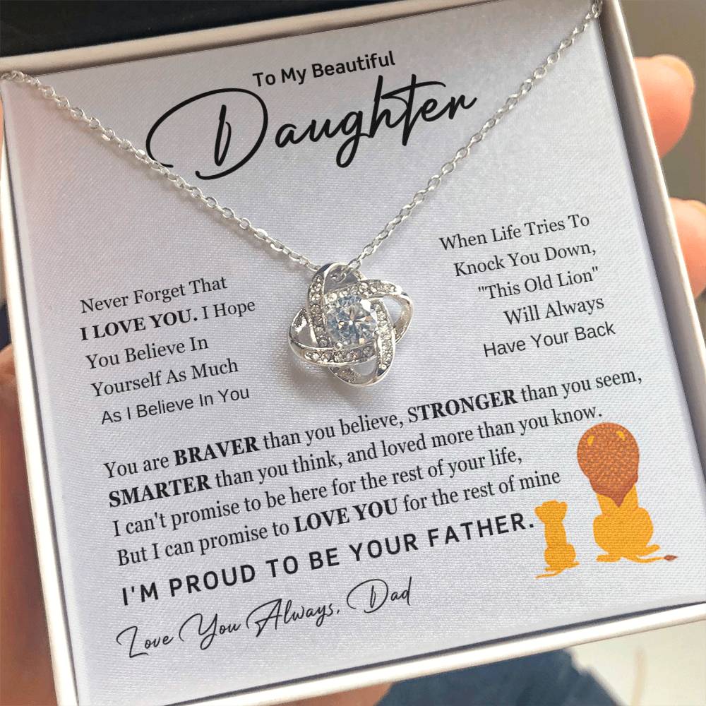 To My Daughter Necklace - Emotional Father to Daughter Jewelry for Birthday, Christmas & Life Happiness - Love Knot Necklace