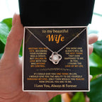 To My Beautiful Wife Necklace - Romantic Husband Gift for Christmas, Valentine’s Day & Anniversary Love Surprises - Love Knot Necklace