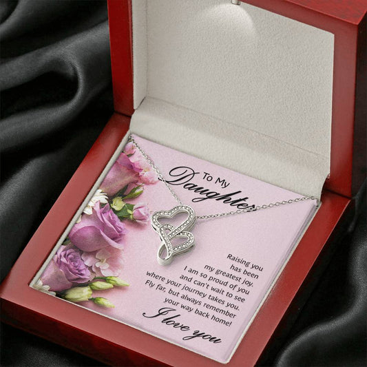 To My Daughter Necklace – Daughter Birthday & Graduation Jewelry Surprise – Heart-to-heart Pendant Necklace