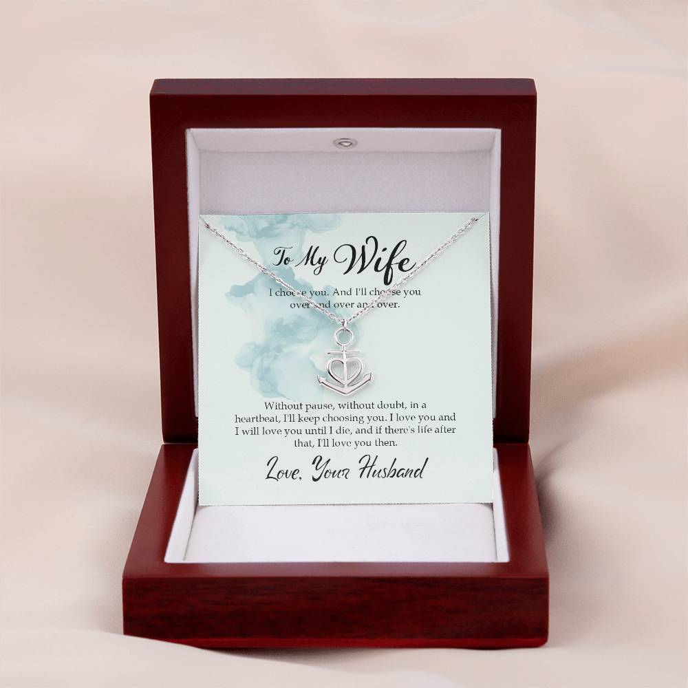 To My Wife Necklace - Husband to Wife Jewelry for Romantic Valentine’s Day, Birthday & Anniversary Gifts - Anchor Pendant Necklace