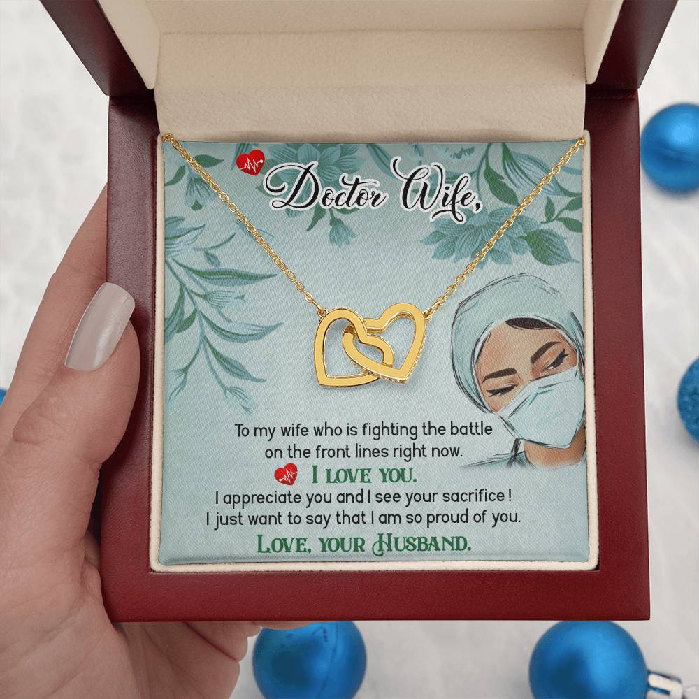 To My Doctor Wife Necklace - Heartwarming Gift from Husband for Birthday, Anniversary & Valentine’s Day - Interlocking Hearts Necklace