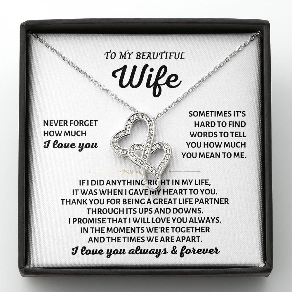 To My Beautiful Wife Necklace - Heartwarming Gift from Husband for Birthday, Anniversary & Valentine’s Day - Heart-to-heart Pendant Necklace