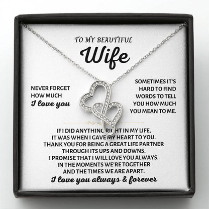 To My Beautiful Wife Necklace - Heartwarming Gift from Husband for Birthday, Anniversary & Valentine’s Day - Heart-to-heart Pendant Necklace