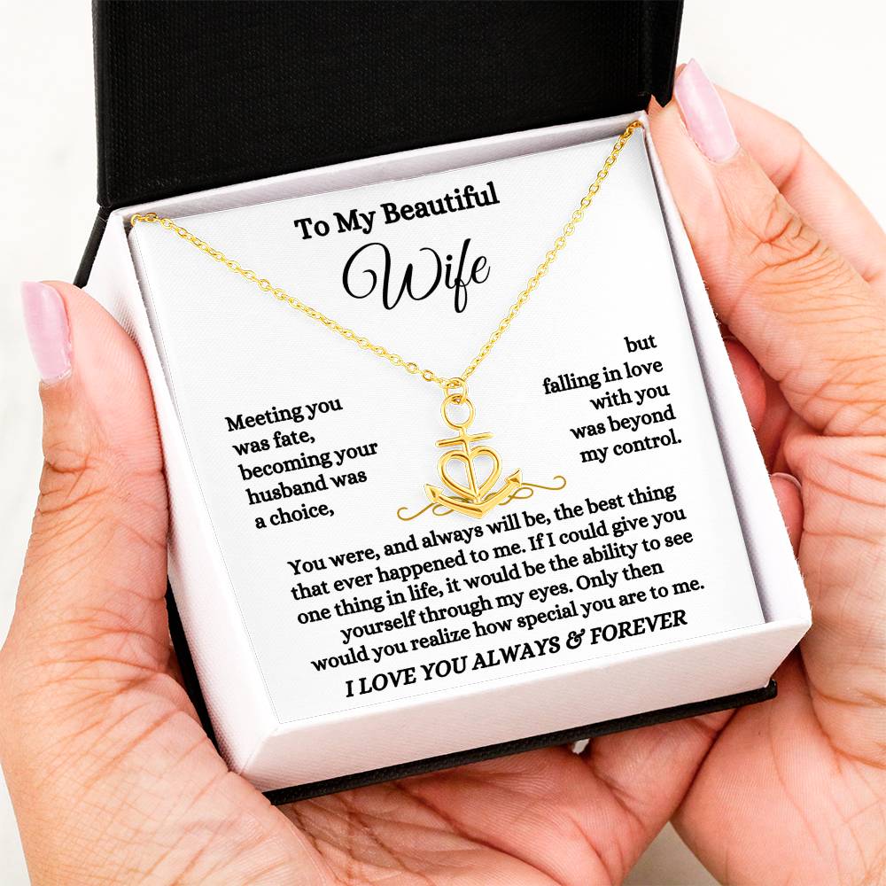 To My Wife Necklace - Romantic Gift from Husband for Birthday, Anniversary, Christmas & Valentine’s Day - Anchor Pendant Necklace