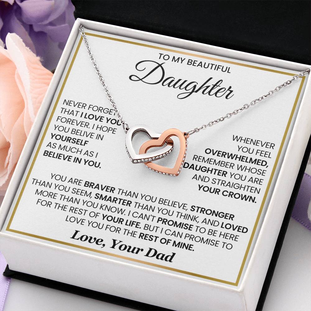 To My Daughter Necklace Gift from Dad for Birthday, Graduation, Christmas & Valentine's Day - Interlocking Hearts Necklace
