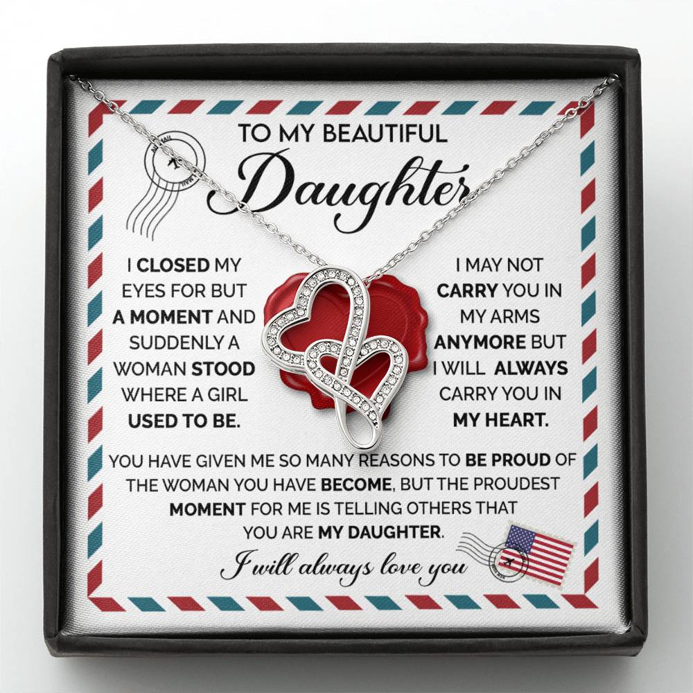 To My Daughter Necklace – Daughter Birthday Graduation Celebration Gift – Heart-to-heart Pendant Necklace