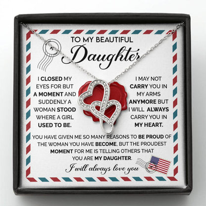 To My Daughter Necklace – Daughter Birthday Graduation Celebration Gift – Heart-to-heart Pendant Necklace