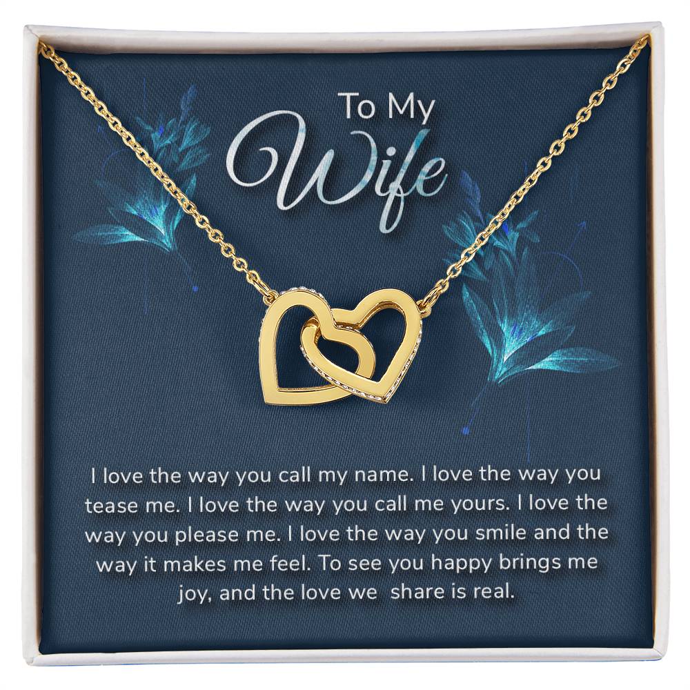 To My Wife Necklace - Romantic Everyday Jewelry Gift from Husband for Birthday, Valentine’s Day & Just Because - Interlocking Hearts Necklace