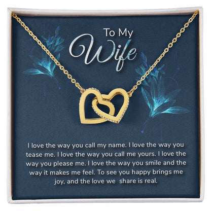 To My Wife Necklace - Romantic Everyday Jewelry Gift from Husband for Birthday, Valentine’s Day & Just Because - Interlocking Hearts Necklace