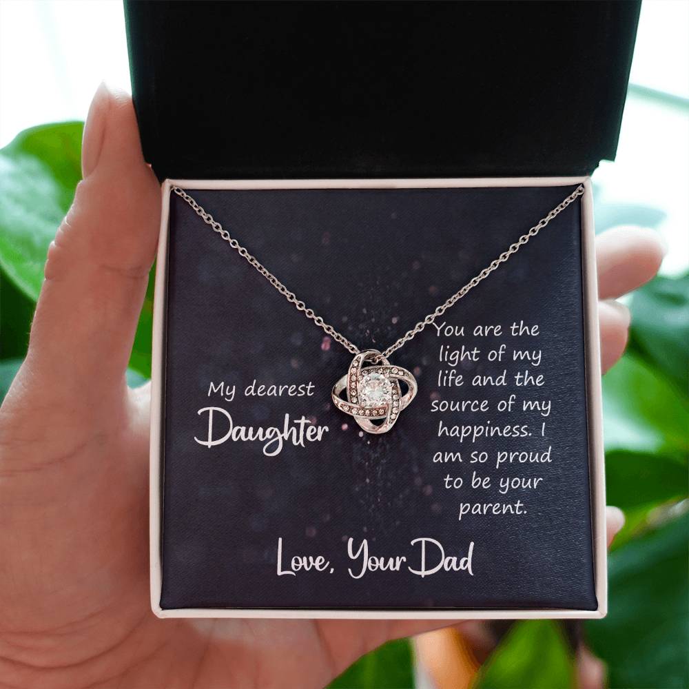 To My Daughter Necklace - Heartfelt Gift from Dad for Birthday, Graduation & Proud Dad Moments - Love Knot Necklace