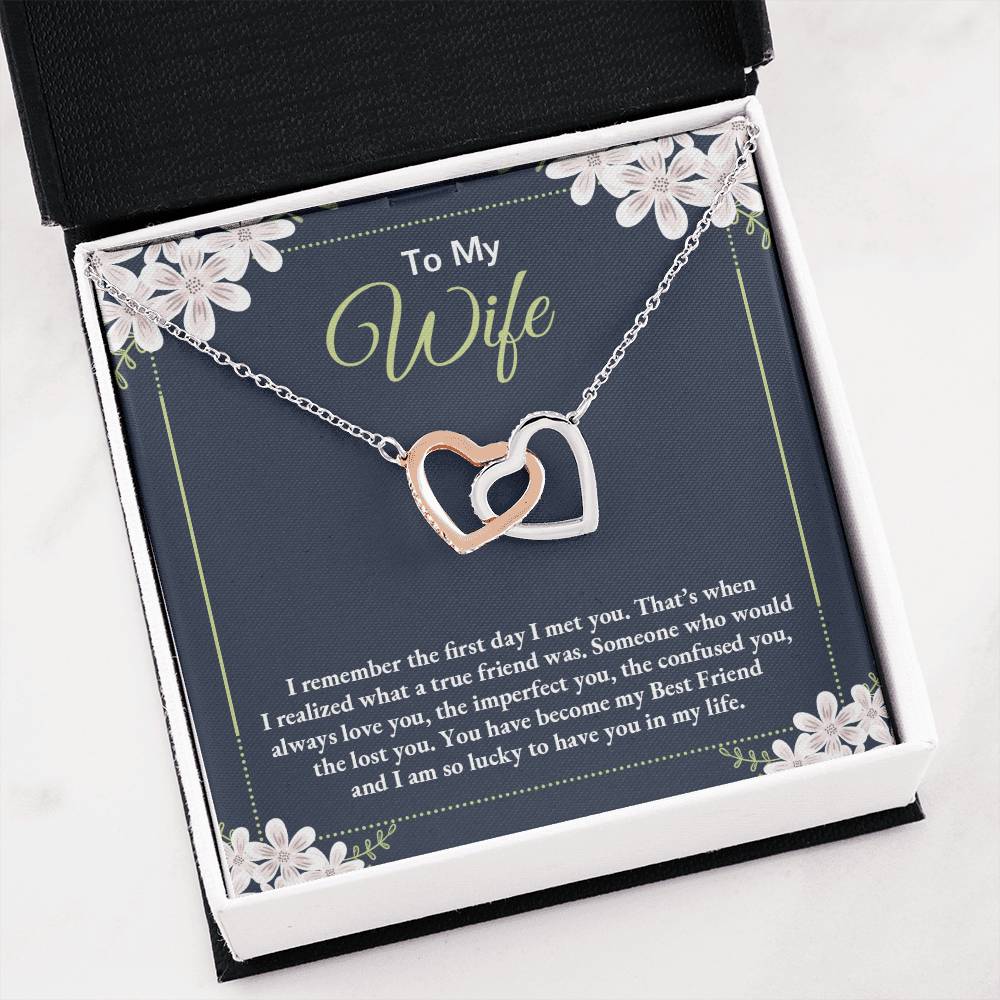 To My Wife Necklace - Perfect Romantic Surprise from Husband for Anniversary, Birthday & Valentine’s Day - Interlocking Hearts Necklace