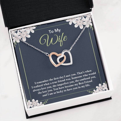 To My Wife Necklace - Perfect Romantic Surprise from Husband for Anniversary, Birthday & Valentine’s Day - Interlocking Hearts Necklace