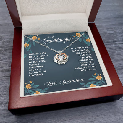 To My Granddaughter Necklace – Valentine Birthday Gift for Granddaughter from Grandma – Crown Pendant Necklace