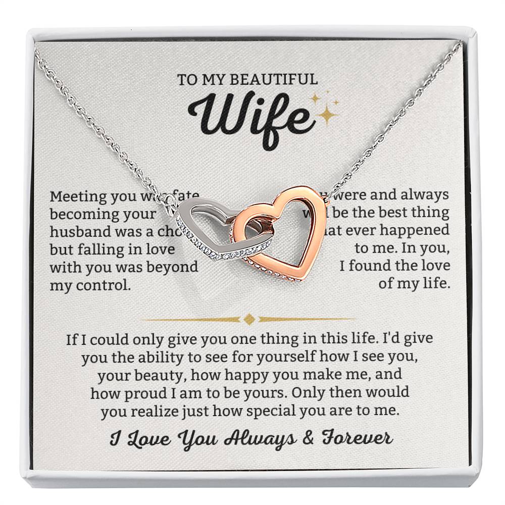 To My Wife Necklace - Perfect Gift from Husband for Birthday, Christmas & Valentine’s Day - Interlocking Hearts Necklace
