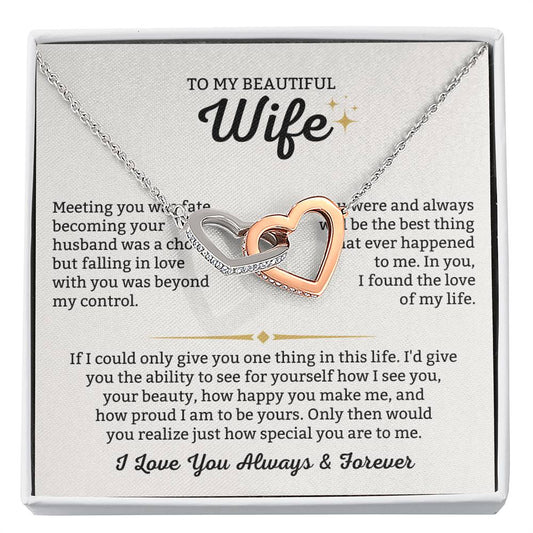 To My Wife Necklace - Perfect Gift from Husband for Birthday, Christmas & Valentine’s Day - Interlocking Hearts Necklace