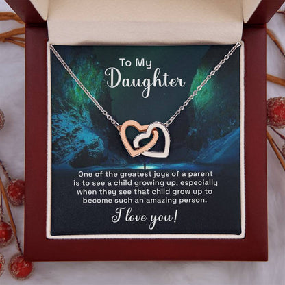 To My Daughter Necklace – Daughter Birthday & Graduation Jewelry Surprise – Interlocking Hearts Necklace