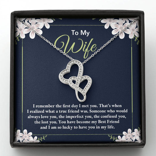 To My Wife Necklace - Meaningful Romantic Gift for Wife from Husband for Valentine’s Day & Forever Love - Heart-to-heart Pendant Necklace
