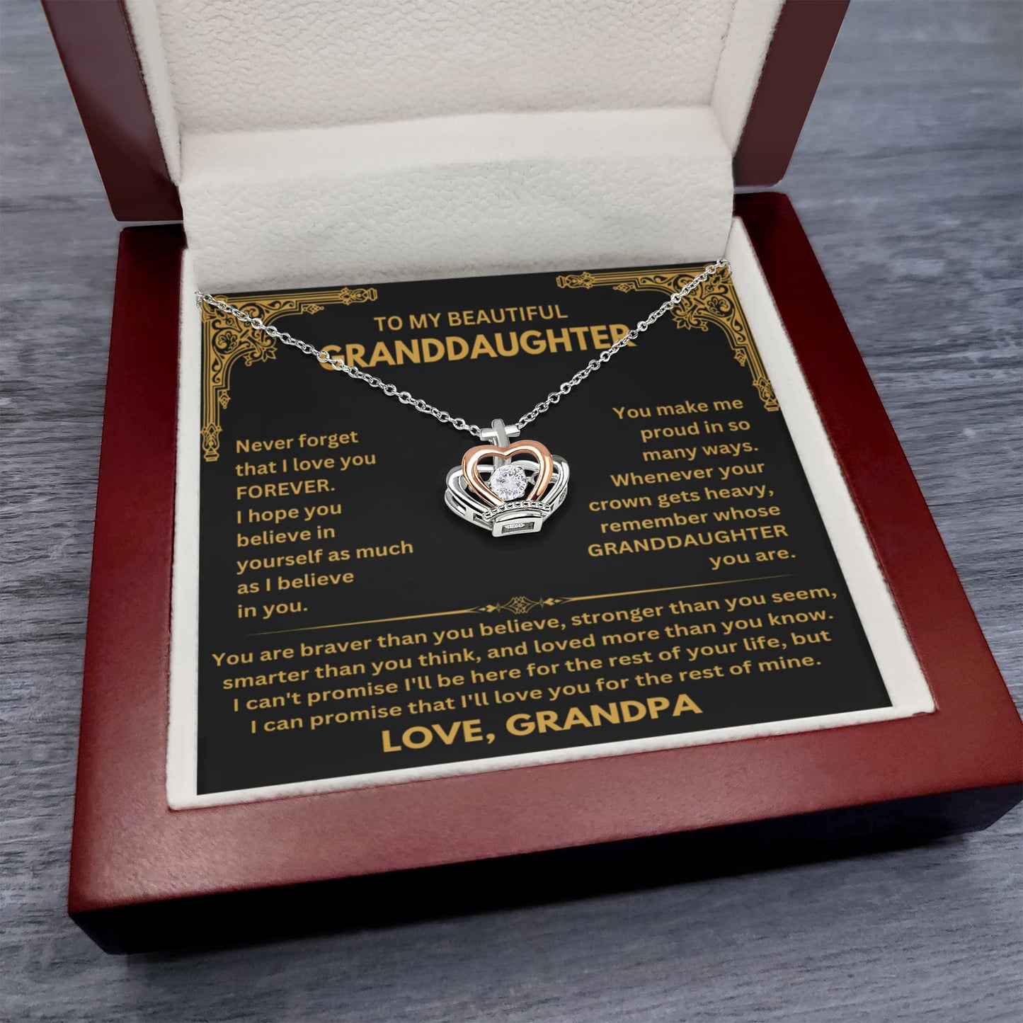 To My Granddaughter Necklace – Grandpa’s Gift for Granddaughter’s Birthday Graduation – Crown Pendant Necklace